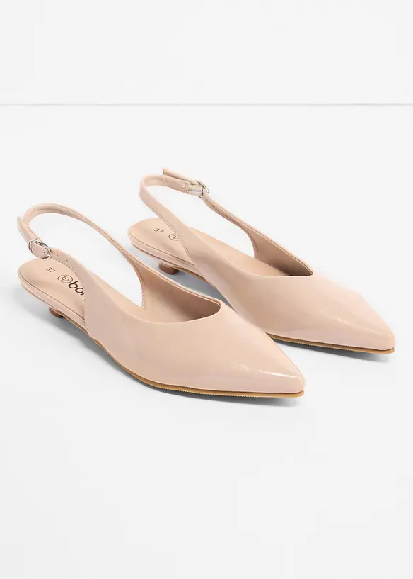 Sling-Ballerinas in Lackoptik in beige - bonprix
