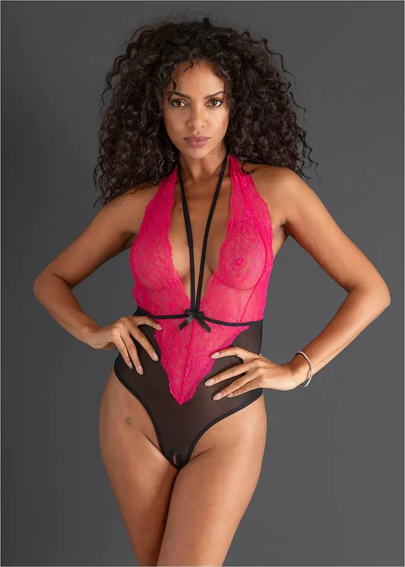 Stringbody ouvert in schwarz im Look von vorne (Totalaufnahme) - bonprix