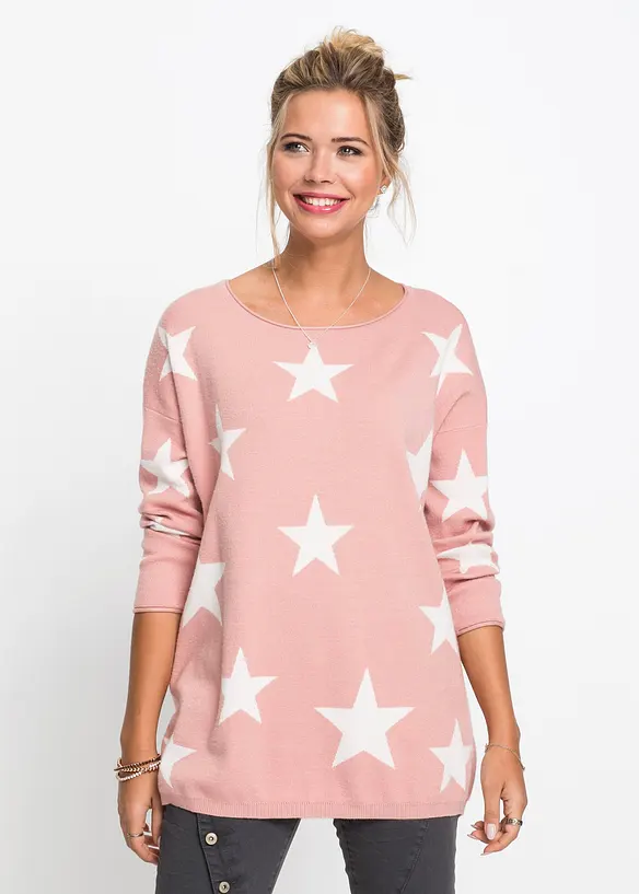 Oversize-Pullover aus softem Viskose-Mix in rosa von vorne (im Anschnitt) - bonprix