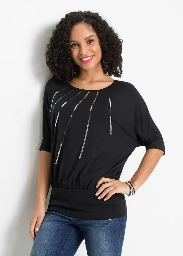 Shirt aus fließendem Viskose-Mix in schwarz von vorne (im Anschnitt) - bonprix