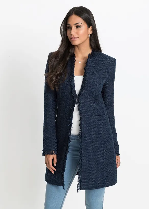 Bouclé Longblazer in blau von vorne (im Anschnitt) - bonprix