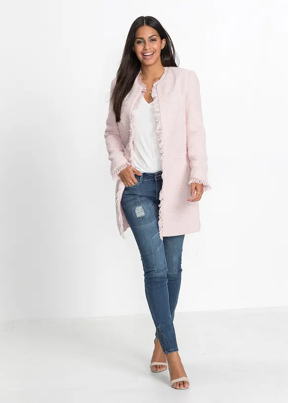 Bouclé Longblazer in rosa von vorne (im Anschnitt) - bonprix