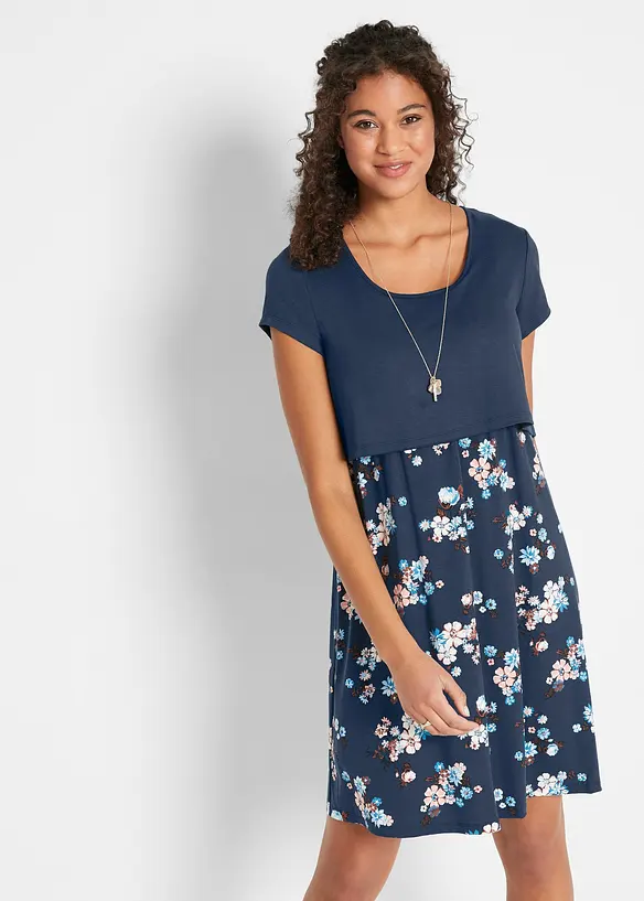 2-in-1 Umstands- und Stillkleid aus aus Viskose-Jersey in blau von vorne (Totalaufnahme) - bonprix
