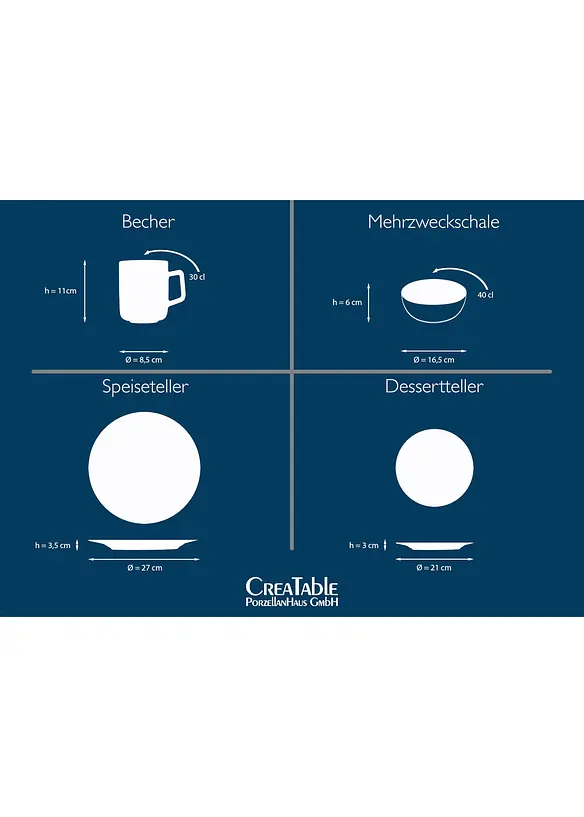 CreaTable Geschirr-Set (16-tlg. Set) in gelb (Detailaufnahme) - CreaTable
