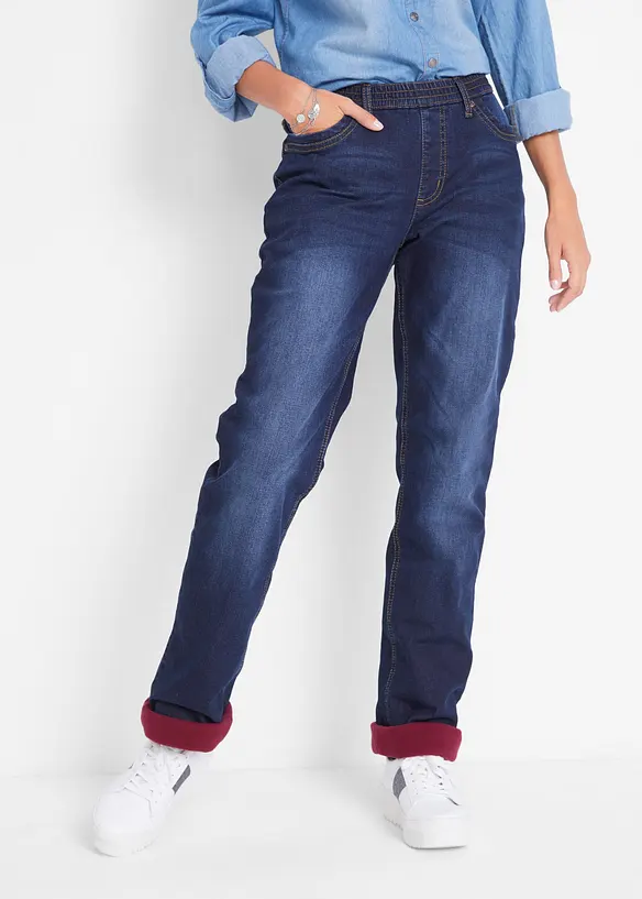 Straight-Jeans Mid Waist, Thermo in blau von vorne - bonprix Straight-Jeans Mid Waist, Thermo in blau von vorne - bonprix