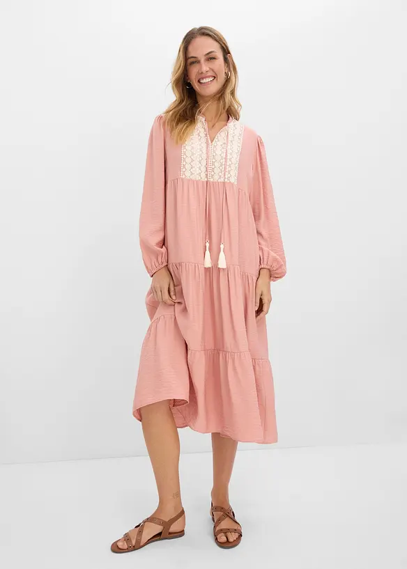 Midikleid aus softem Viskose-Mix in rosa von vorne (Totalaufnahme) - bonprix Midikleid aus softem Viskose-Mix in rosa von vorne (Totalaufnahme) - bonprix