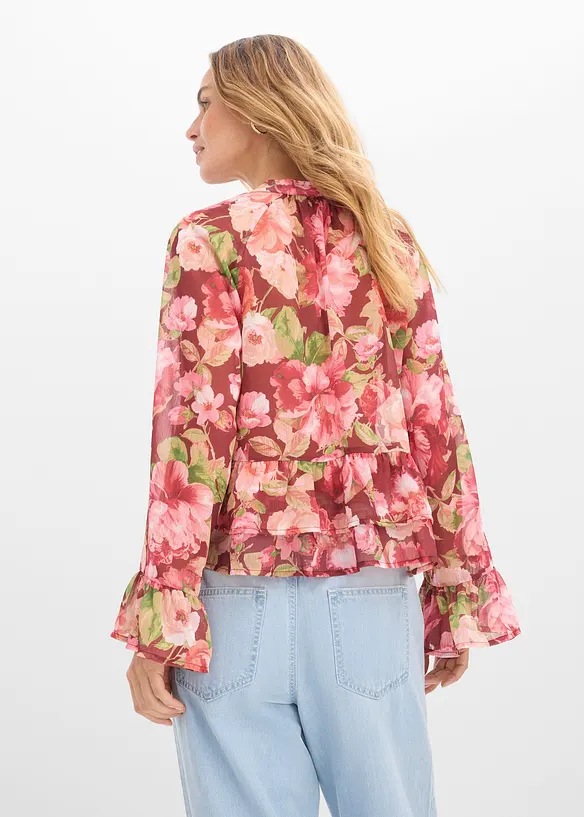Chiffonbluse mit Volants in rot von hinten (im Anschnitt) - bonprix Chiffonbluse mit Volants in rot von hinten (im Anschnitt) - bonprix