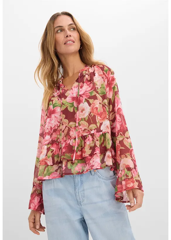 Chiffonbluse mit Volants in rot von vorne (im Anschnitt) - bonprix Chiffonbluse mit Volants in rot von vorne (im Anschnitt) - bonprix
