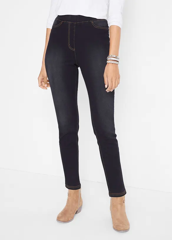 Wärmende Jeggings High Waist, Bequembund in schwarz von vorne - bonprix