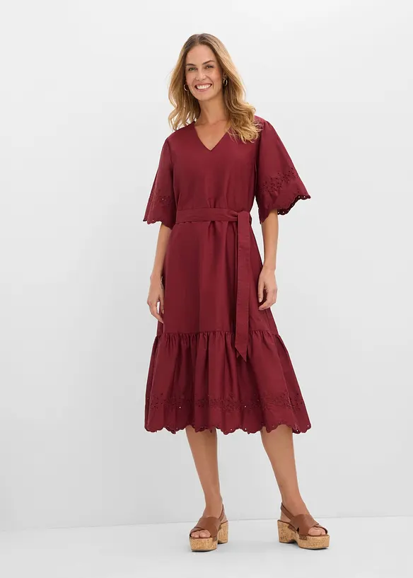 Midikleid aus reiner Baumwolle in rot von vorne (Totalaufnahme) - bonprix Midikleid aus reiner Baumwolle in rot von vorne (Totalaufnahme) - bonprix