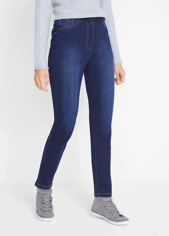 Wärmende Jeggings High Waist, Bequembund in blau von vorne - bonprix