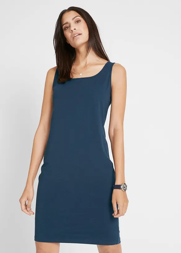 Jerseykleid (2er Pack) in blau von vorne (Totalaufnahme) - bonprix