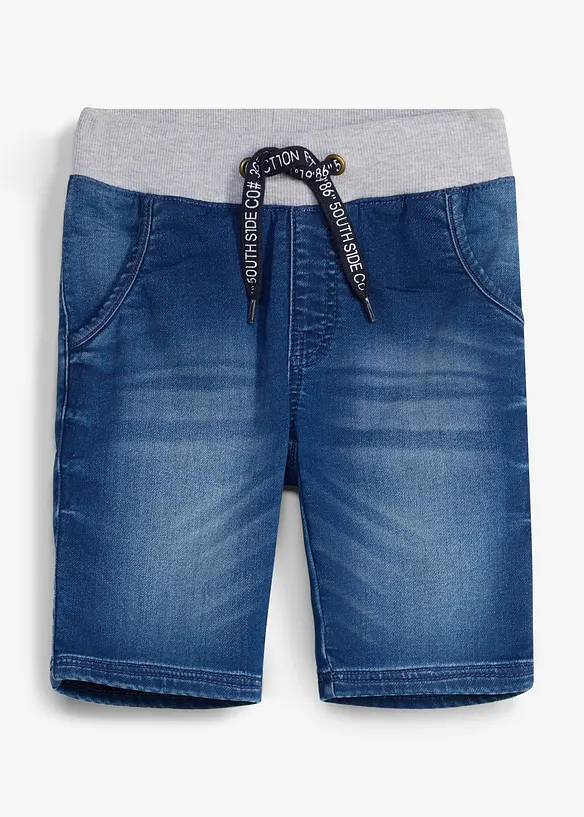 Sweatjeans-Schlupfbermuda, Regular Fit in blau von vorne - bonprix