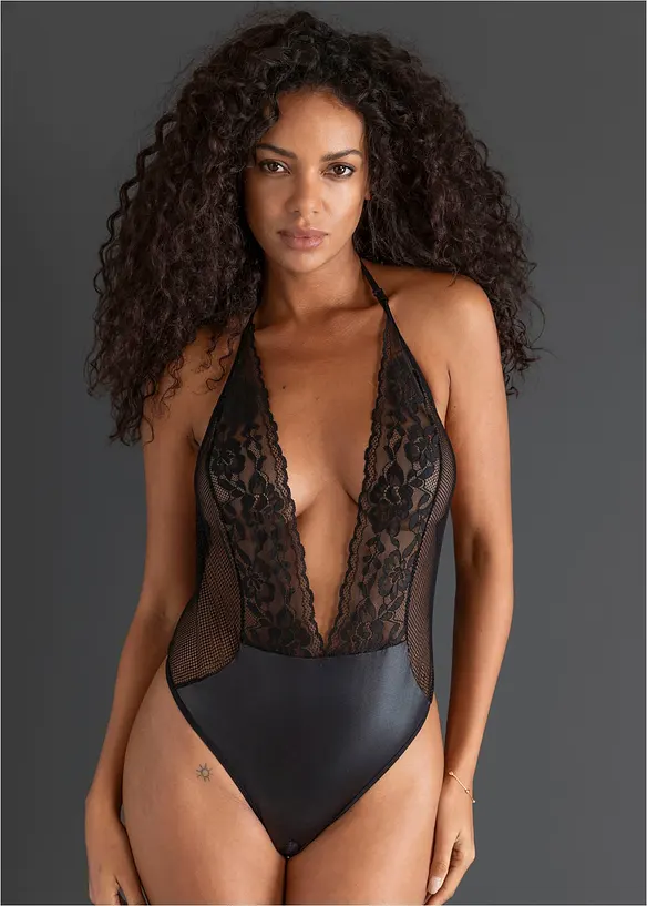 Stringbody ouvert in schwarz im Look von vorne (Totalaufnahme) - bonprix