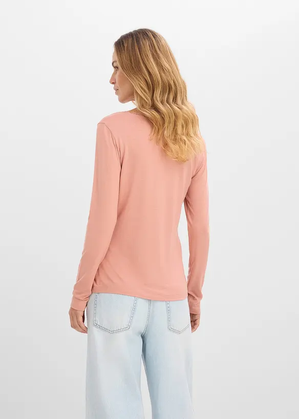 Langarmshirt aus softem Viskose-Mix in rosa von hinten (im Anschnitt) - bonprix