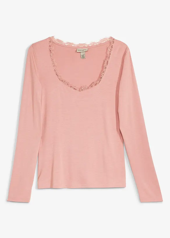 Langarmshirt aus softem Viskose-Mix in rosa von vorne - bonprix