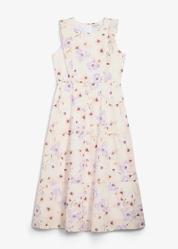 Maxikleid aus reiner Baumwolle in beige von vorne - bonprix