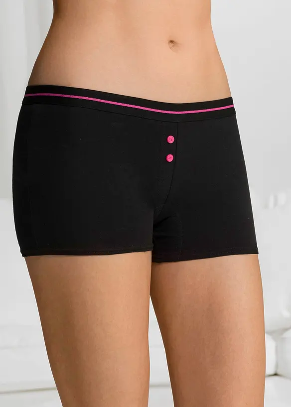 Damen Boxer mit weicher Baumwolle (4er Pack) in schwarz von vorne - bonprix