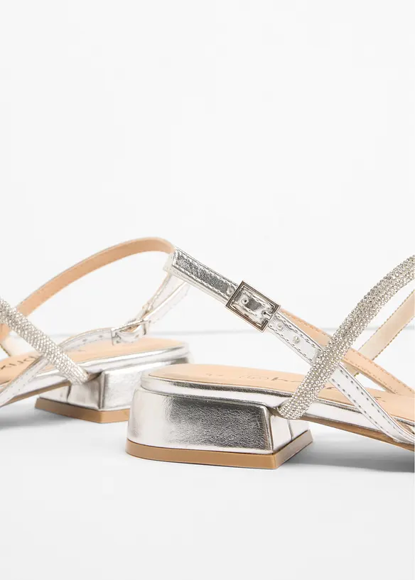 Riemchensandalen mit Glitzersteinen in silber - bonprix