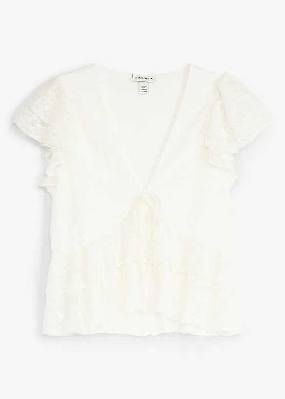 Kurzes Spitzenshirt in weiß von vorne - bonprix Kurzes Spitzenshirt in weiß von vorne - bonprix