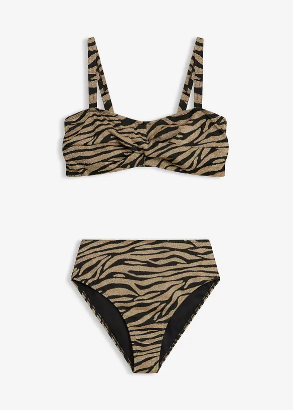 Balconette-Bikini aus glänzendem Material (2-tlg.Set) in schwarz von vorne - bonprix