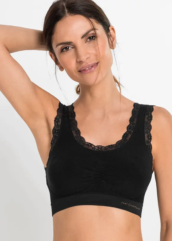Feel Comfort Seamless Bustier (2er Pack) in schwarz von vorne (im Anschnitt) - bonprix
