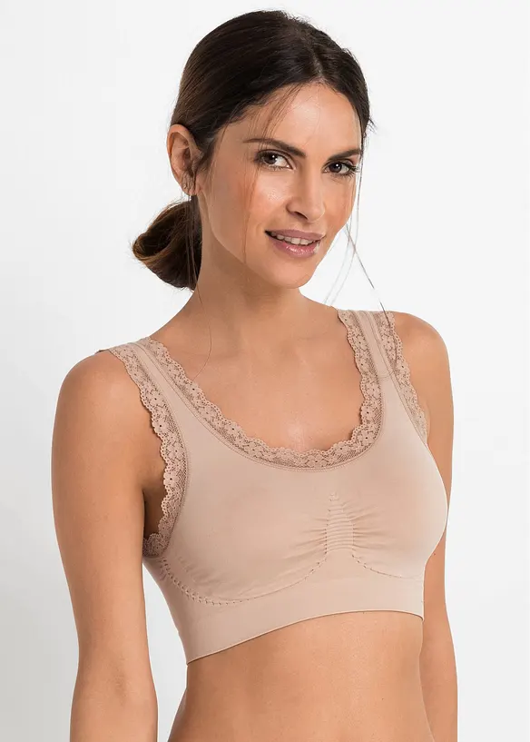 Feel Comfort Seamless Bustier (2er Pack) in beige von vorne (im Anschnitt) - bonprix
