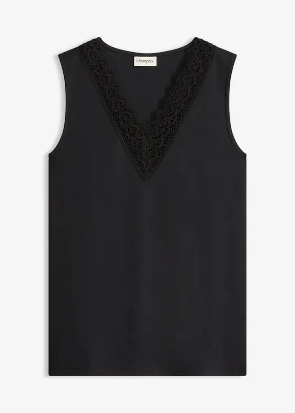 Shirt mit Spitze in schwarz von vorne - bonprix