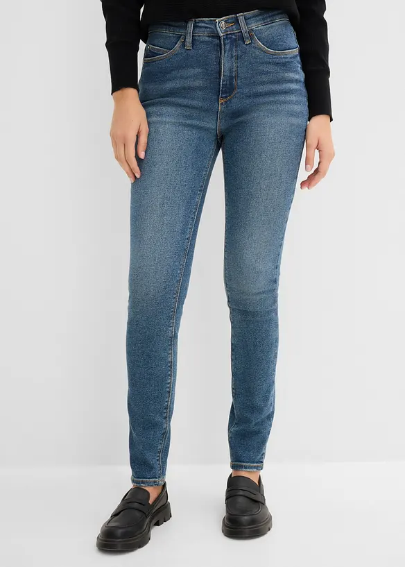 Slim-Fit-Jeans High Waist in blau von vorne - bonprix