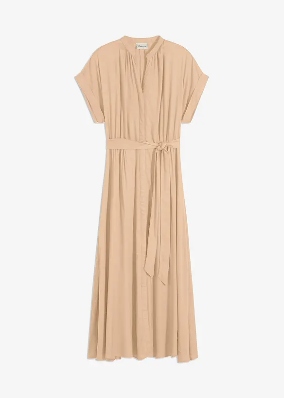 Hemdblusenkleid aus fließender Viskose in beige von vorne - bonprix Hemdblusenkleid aus fließender Viskose in beige von vorne - bonprix