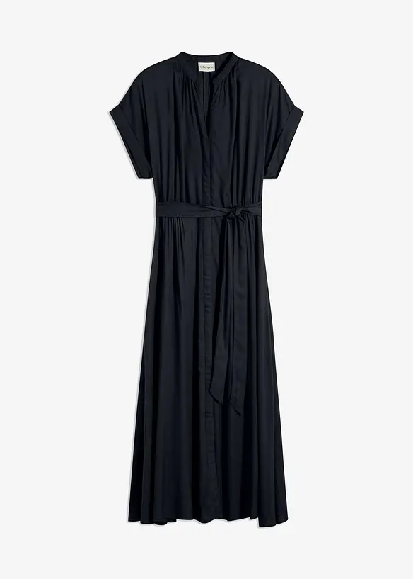 Hemdblusenkleid aus fließender Viskose in schwarz von vorne - bonprix Hemdblusenkleid aus fließender Viskose in schwarz von vorne - bonprix