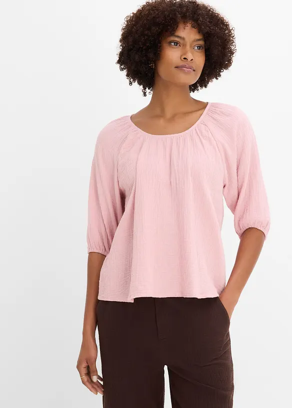Musselin-Tunika aus reiner Baumwolle in rosa von vorne (im Anschnitt) - bonprix