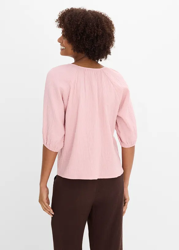 Musselin-Tunika aus reiner Baumwolle in rosa von hinten (im Anschnitt) - bonprix
