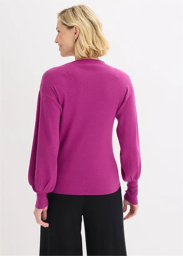 Strickpullover mit Ballonärmeln in lila von hinten (im Anschnitt) - bonprix