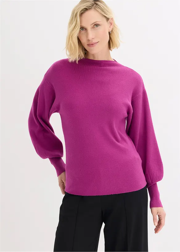 Strickpullover mit Ballonärmeln in lila von vorne (im Anschnitt) - bonprix