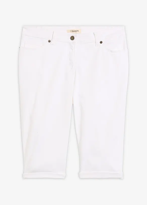 Jeans Bermuda Mid Waist mit gekrempeltem Saum in weiß von vorne - bonprix