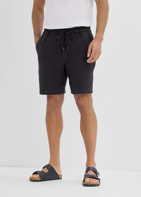 Shorts aus weichem Musselin (2er Pack) in schwarz von vorne - bonprix