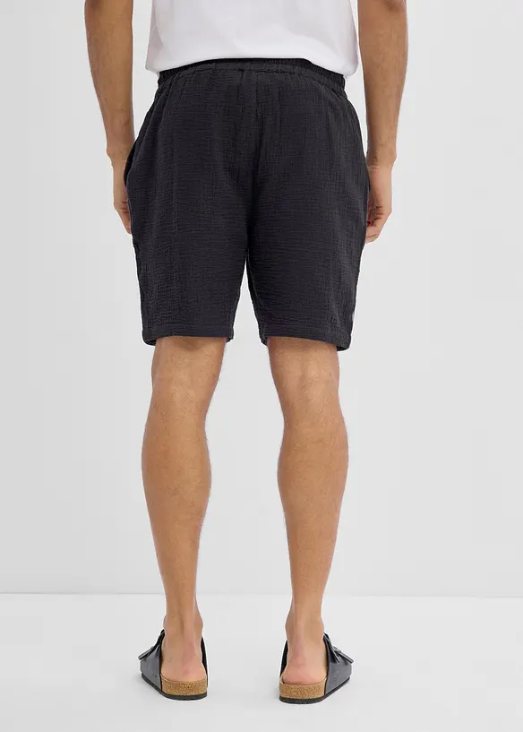 Shorts aus weichem Musselin (2er Pack) in schwarz von hinten - bonprix
