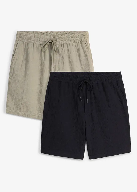 Shorts aus weichem Musselin (2er Pack) in schwarz von vorne - bonprix