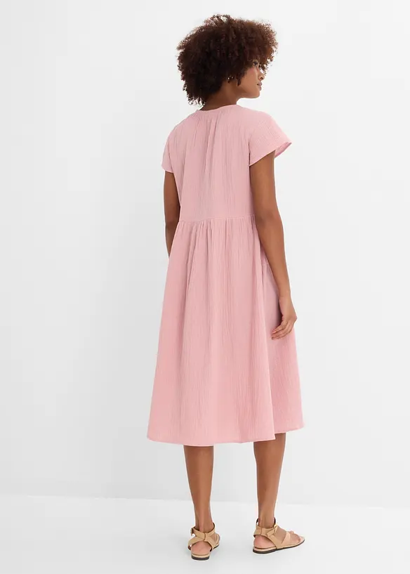 Musselin-Midikleid aus reiner Baumwolle in rosa von hinten (Totalaufnahme) - bonprix Musselin-Midikleid aus reiner Baumwolle in rosa von hinten (Totalaufnahme) - bonprix