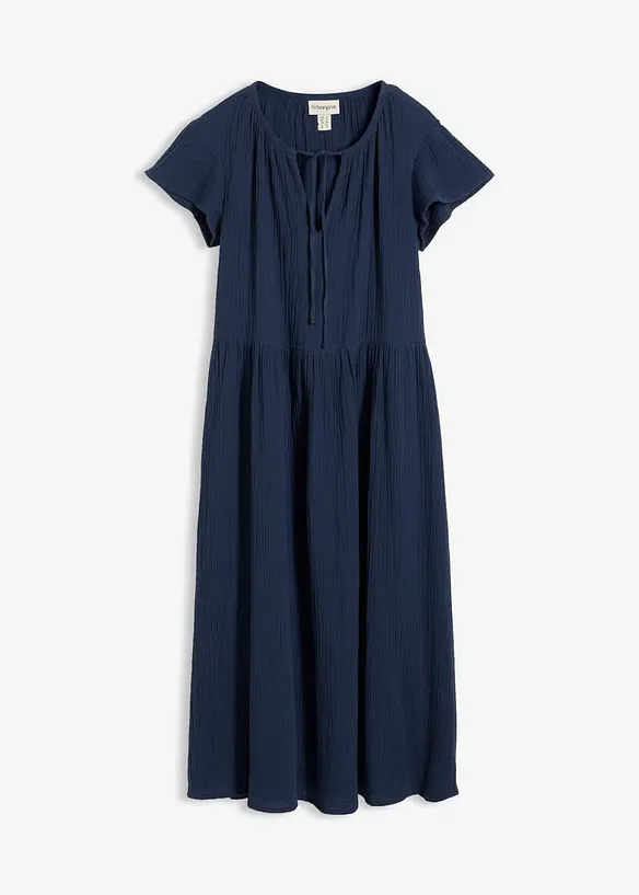 Musselin-Midikleid aus reiner Baumwolle in blau von vorne - bonprix