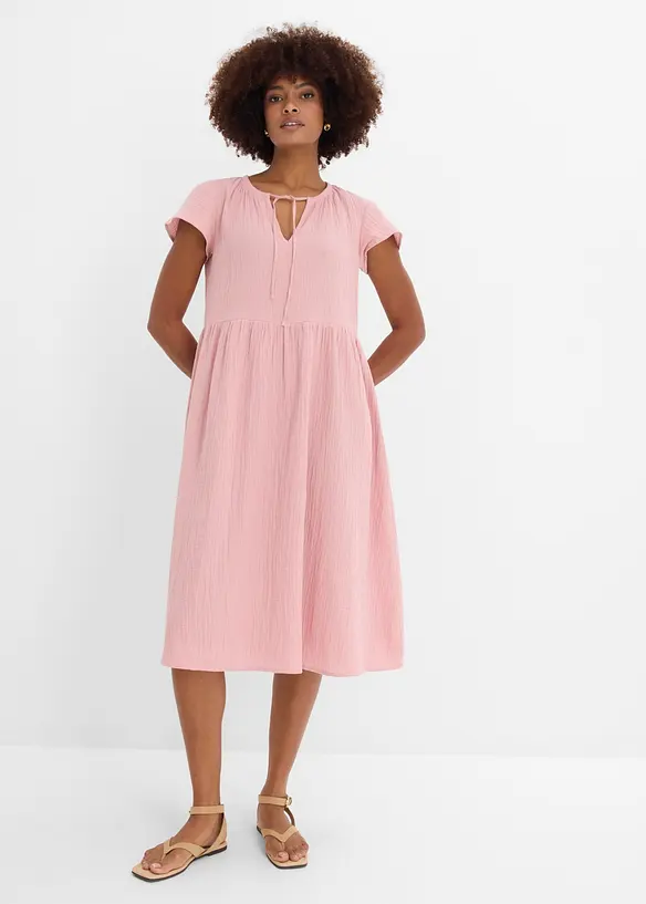 Musselin-Midikleid aus reiner Baumwolle in rosa von vorne (Totalaufnahme) - bonprix Musselin-Midikleid aus reiner Baumwolle in rosa von vorne (Totalaufnahme) - bonprix