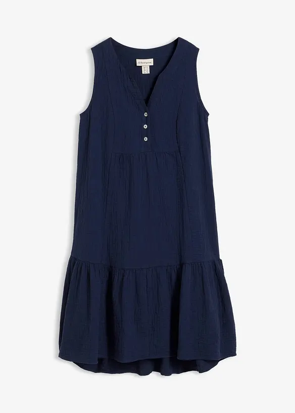 Musselin-Midikleid aus reiner Baumwolle in blau von vorne - bonprix Musselin-Midikleid aus reiner Baumwolle in blau von vorne - bonprix