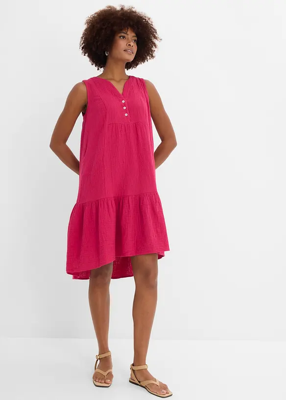Musselin-Midikleid aus reiner Baumwolle in pink von vorne (Totalaufnahme) - bonprix Musselin-Midikleid aus reiner Baumwolle in pink von vorne (Totalaufnahme) - bonprix