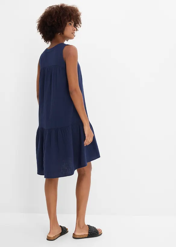 Musselin-Midikleid aus reiner Baumwolle in blau von hinten (Totalaufnahme) - bonprix Musselin-Midikleid aus reiner Baumwolle in blau von hinten (Totalaufnahme) - bonprix