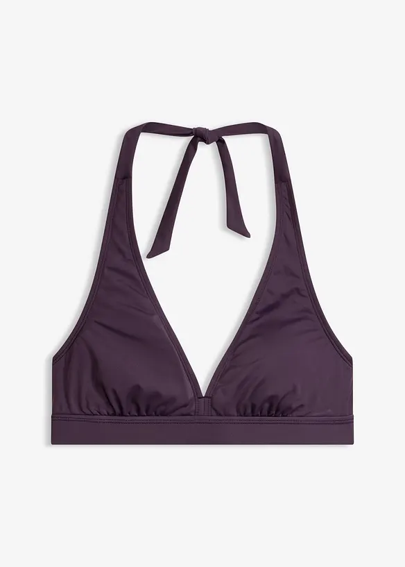 Neckholder-Bikinioberteil mit V-Ausschnitt in lila von vorne - bonprix