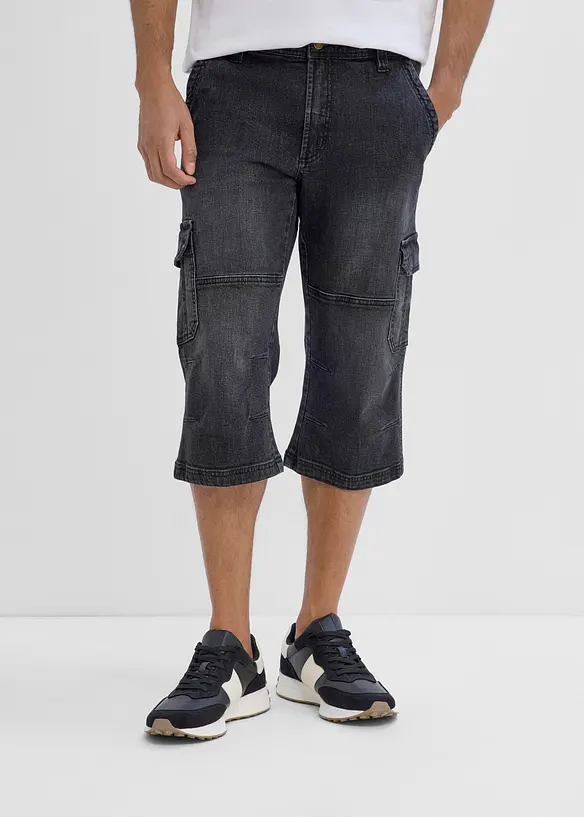 Regular Fit 3/4 Cargojeans, Straight in schwarz von vorne - bonprix