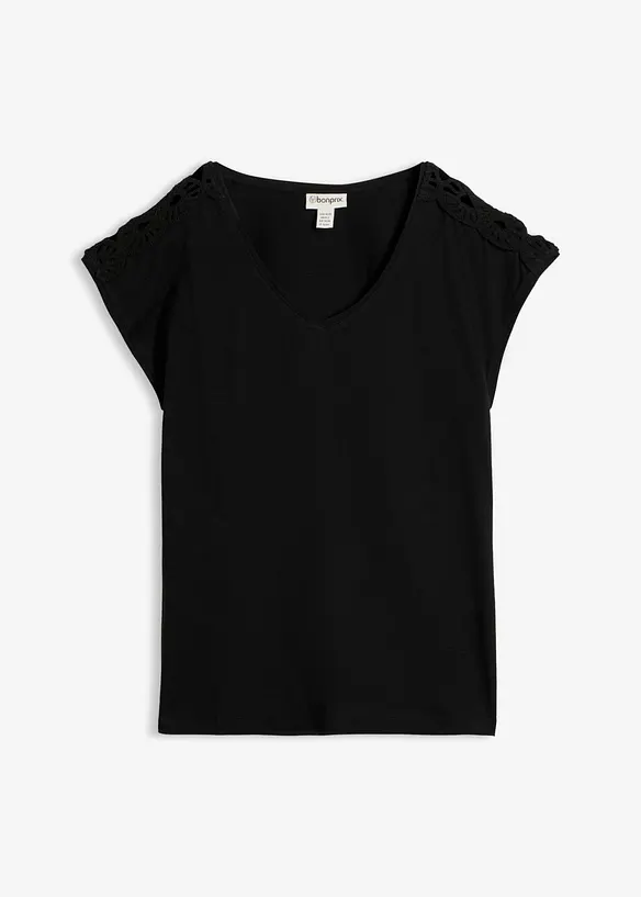 Shirt mit Häkeleinsätzen in schwarz von vorne - bonprix