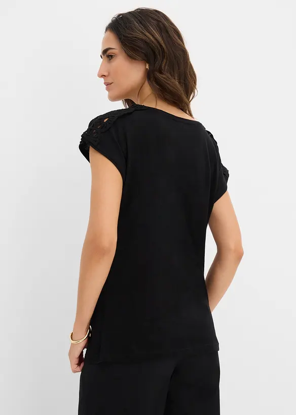 Shirt mit Häkeleinsätzen in schwarz von hinten (im Anschnitt) - bonprix