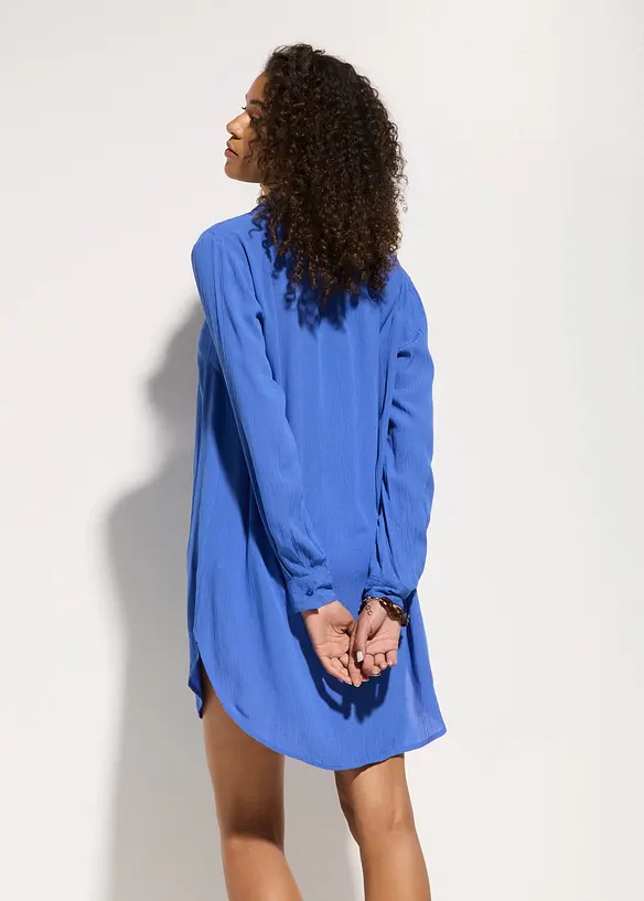 Strandblusenkleid aus fließender Viskose in blau von hinten (Totalaufnahme) - bonprix